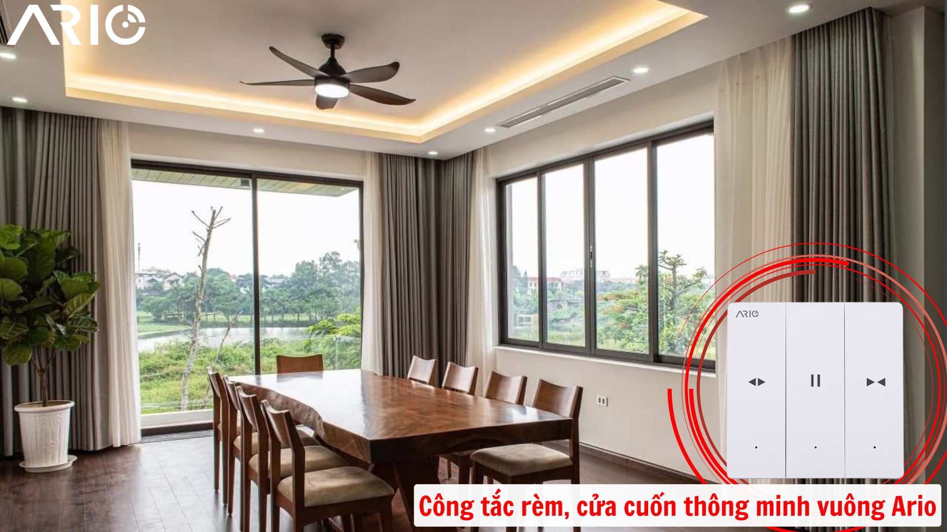 Công tắc rèm, cửa cuốn thông minh vuông Ario 10