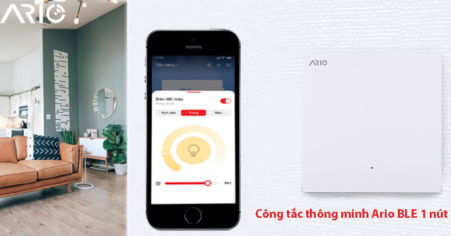 Công tắc thông minh BLE 1 nút Ario Vuông 14