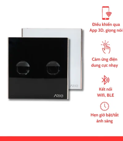 nhà thông minh smarthome Ario Công tắc cảm ứng thông minh BLE 2 nút Vuông