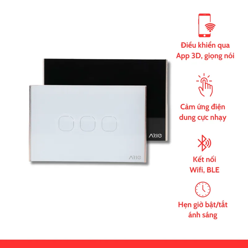 nhà thông minh smarthome Ario Công tắc cảm ứng thông minh BLE 3 nút CN