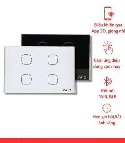 nhà thông minh smarthome Ario Công tắc cảm ứng thông minh BLE 4 nút CN