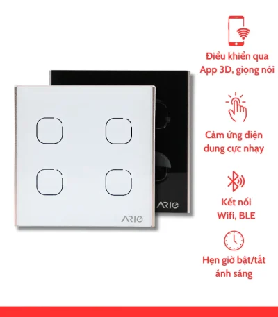 nhà thông minh smarthome Ario Công tắc cảm ứng thông minh BLE 4 nút Vuông