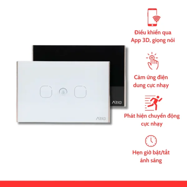 nhà thông minh smarthome Ario Công tắc cảm ứng cầu thang tích hợp cảm biến thông minh BLE CN 0