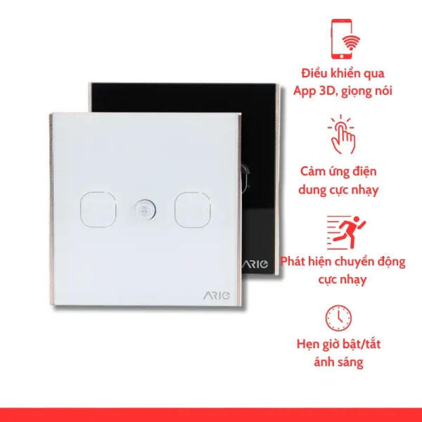 nhà thông minh smarthome Ario Công tắc cảm ứng cầu thang tích hợp cảm biến thông minh BLE vuông 0