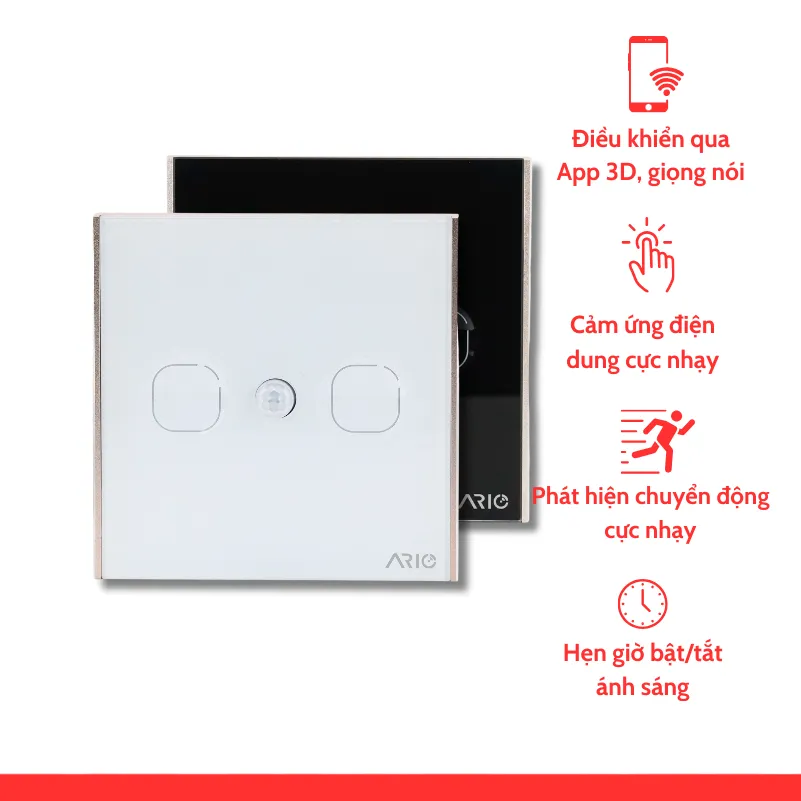 nhà thông minh smarthome Ario Công tắc cảm ứng cầu thang tích hợp cảm biến thông minh BLE vuông 0